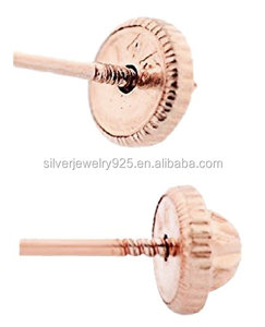 <span class=keywords><strong>Oro</strong></span> rosa <span class=keywords><strong>de</strong></span> 18K pulido Screwback niños bebé adulto segundo Piercing Stud pendientes - Product Image 2