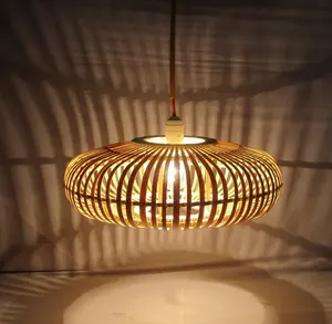 מנורת במבוק בעבודת יד מנורת תליון במבוק נורדי במבוק עגול אור תליון פשוט גוף תאורה לסלון