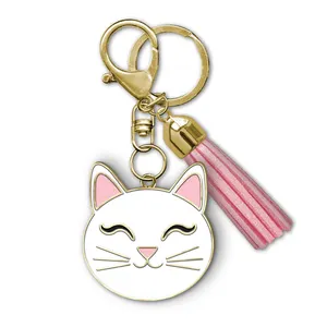 cat lobster clasp gold metal custom enamel keychain with tassel