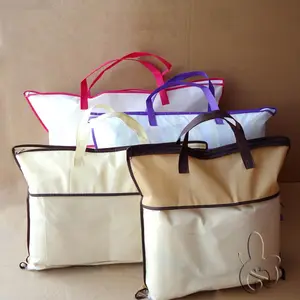 Barato não tecido dobrável carregam sacos com zíper impressão do logotipo para travesseiros colchas