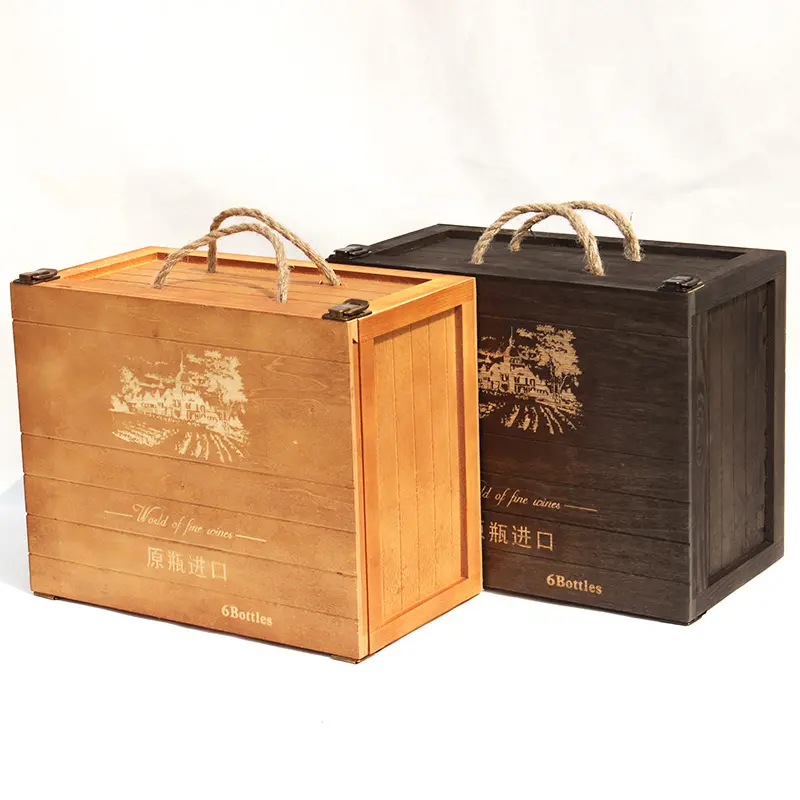 Individuelles LOGO Druck Vintage Retro Holz Geschenk Flasche Wein Box Holz