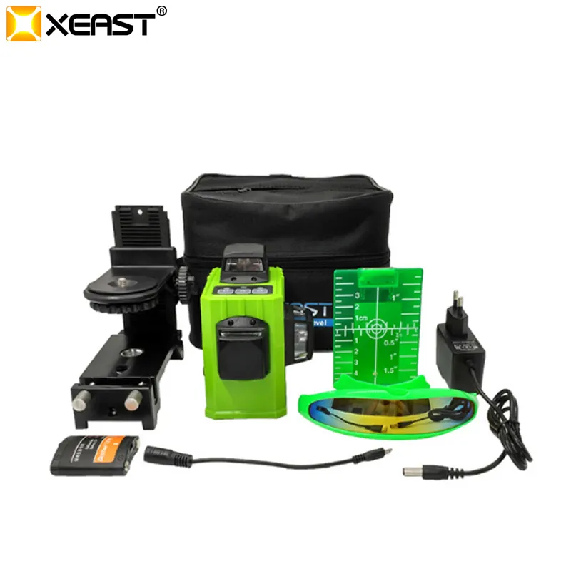 XEAST XE-61A Laser Land Leveling Equipment Cross With Tilt&Outdoor Mode 360 Self-Leveling 12 Line Green Beam Laser Level