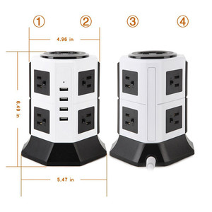 Tour de multiprise verticale, station de charge électrique de protection contre les surtensions, 8 prises de courant avec 4 emplacements USB pour utilisation dans le dortoir de bureau à domicile - Product Image 2