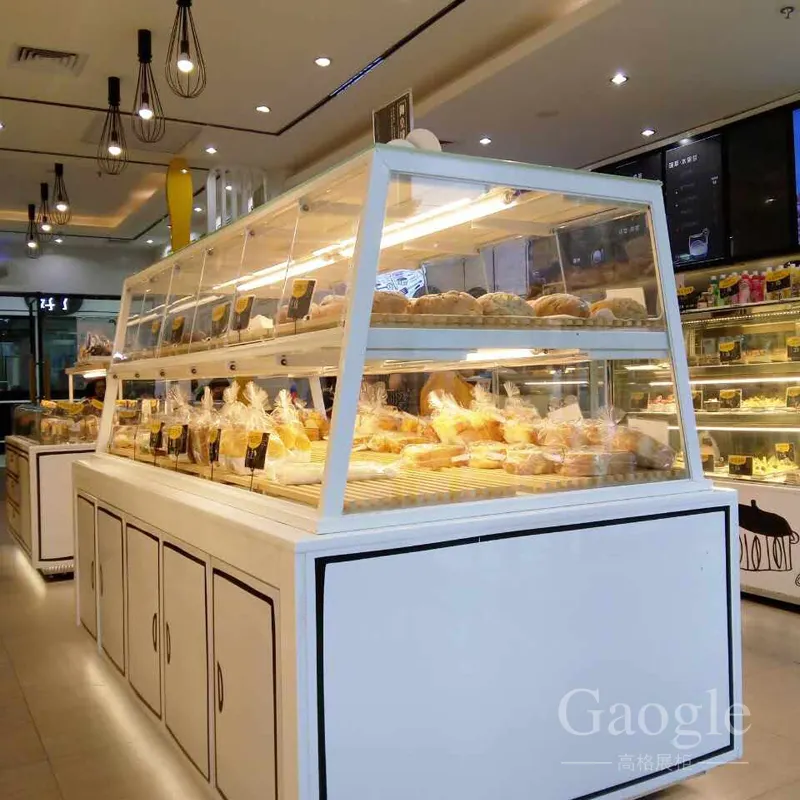 high quality bakery glass display showcase curved-glass door three layers bakery display showcase