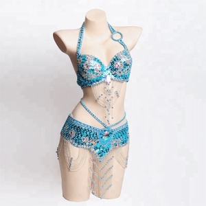 Costume de danse du ventre pour femme, soutien-gorge à perles, ceinture, ensemble <span class=keywords><strong>Sexy</strong></span>, boîte de nuit, <span class=keywords><strong>carnaval</strong></span>, chaîne, ceinture - Product Image 2