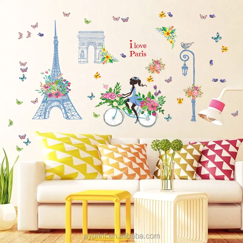 SK9164 Romantic Eiffel Tower Paris Wall Decal France London Arch of Triumph Removable DIY Room Home Wall Sticker