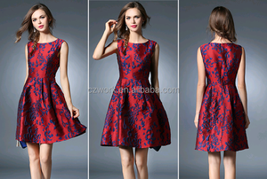 Rot Sommer Garn Gefärbt Jacquard Gewebt Fashion Sexy Sleeveless dünnes kleid der frauen - Product Image 4