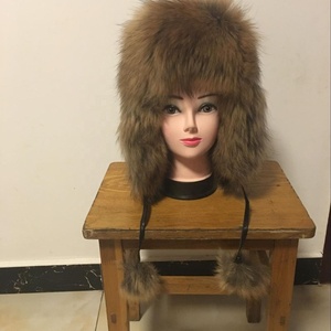 Chapeau en véritable <span class=keywords><strong>fourrure</strong></span> de raton laveur, pour femme, style russe, chaud, 2018 - Product Image 1