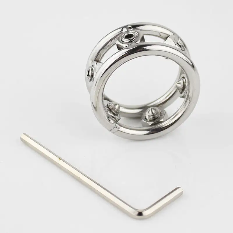 Anel de pau farpado grampo de metal, anel de pênis farpado, espinhos e chave sextavada