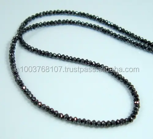 16.25 ct 16" natural black diamond faceted beads drilled necklace
