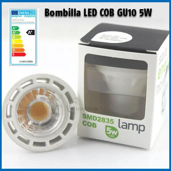 Bombilla Lámpara Luz Blanco GU10 LED COB 5W Bajo Consumo Blanco Cálido AC 220V-240V Cálido gu10 led lighting Reflector LED GU10