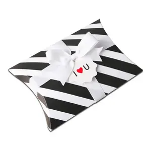 Caixa de travesseiro de papel personalizada, logotipo personalizado de lembrança de casamento