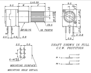 RV93GO-B103 không có công tắc knurl 18t trục W = 5 L = 15 chiết áp đơn vị kép - Product Image 3
