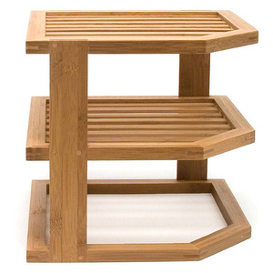 Étagère de rangement pour vaisselle et bols <span class=keywords><strong>en</strong></span> bambou moderne multifonctionnelle à 3 niveaux avec étagère d'angle - Product Image 2