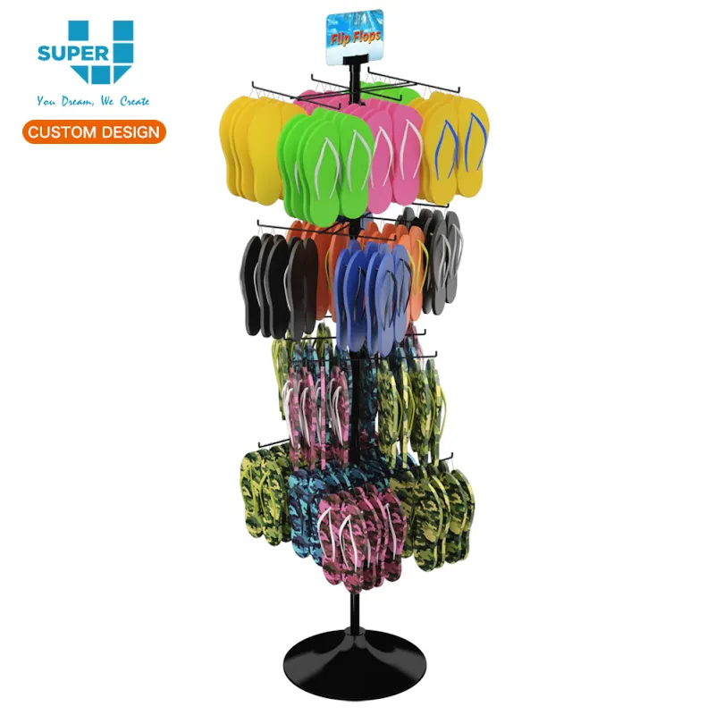 Metall Custom Schuhe Display-ständer Großhandel Runde Metall Haken Flip-Flops Leuchte Stand Strand Pantoffel Display Rack