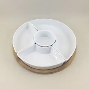 Вращающаяся белая круглая керамическая тарелка для тапас, набор тарелок с ленивой Сьюзан
