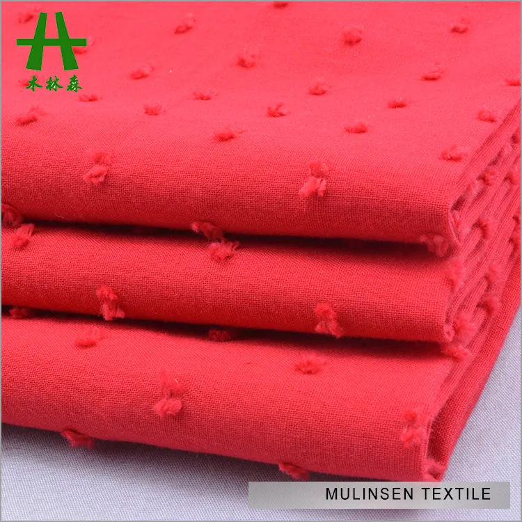 Mulinsen Textile Reactive Dyeing60sコットンボイルスイスドットレッドカラーファブリック