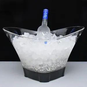 Grand seau à glace rechargeable en plastique acrylique transparent 12l, modèle de luxe, créatif, pour décoration de bière, vin, champagne, avec led