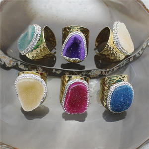 Bagues en laiton plaqué or CH-CKR0010, anneau en druse, bagues en pierre de cristal délicat, bijoux populaires, bon marché, vente en gros - Product Image 3