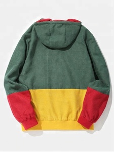 Roi jeunes hommes vert jaune <span class=keywords><strong>rouge</strong></span> contraste couleur bloc Patchwork deux poches à la main velours côtelé à capuche veste vestes d'hiver - Product Image 4
