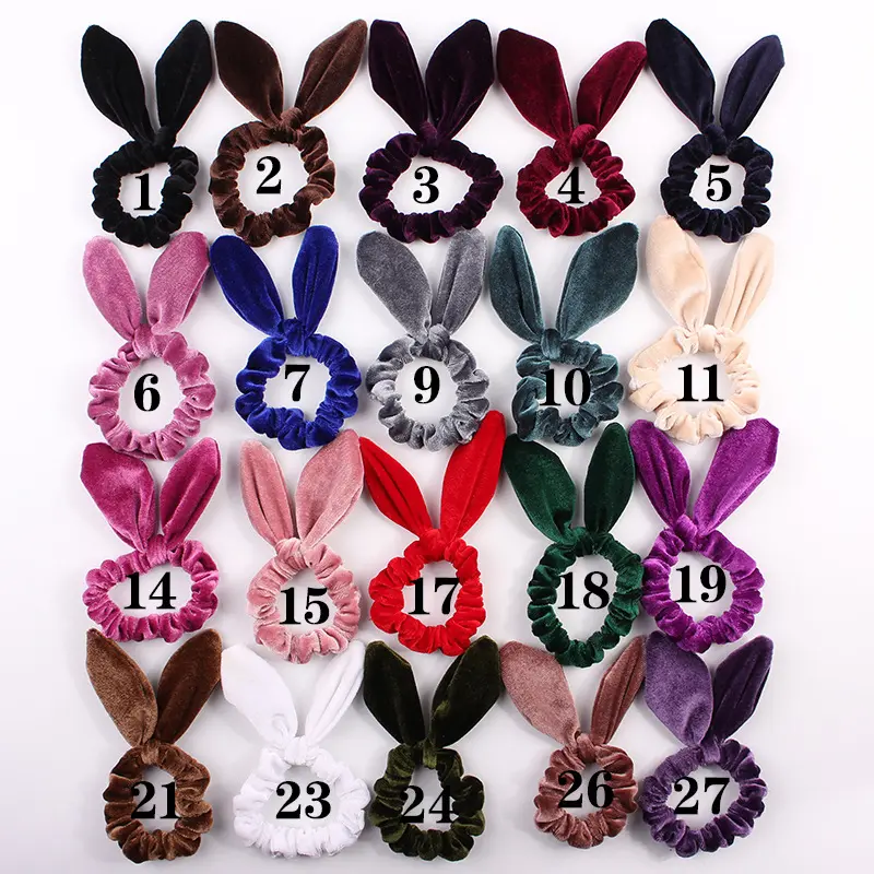 Großhandel Mode Frauen Haarschmuck Stoff Feste Farben Elastische Haar gummis Kaninchen Samt Haar gummis