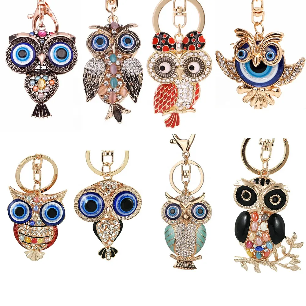 Dessin animé mal oiseau hibou Porte-clés Mignon Porte-clés Strass opale Mal drôle grand Oeil hibou oiseau Pendentif Porte-clés