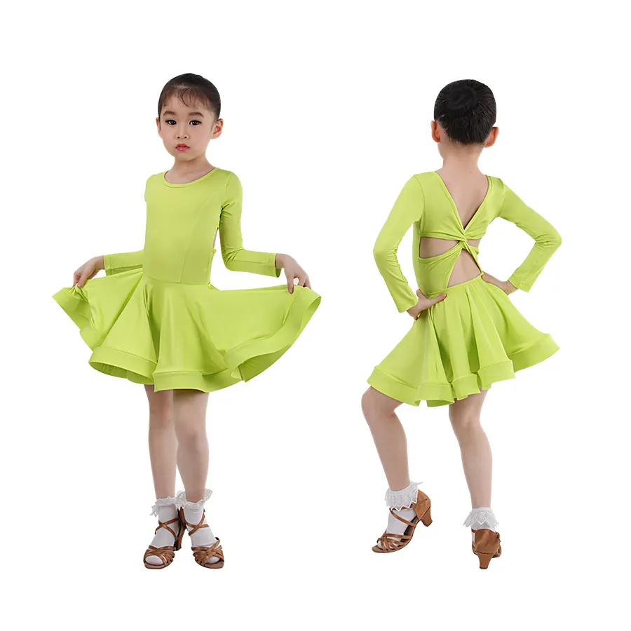 Kids Girls Twist Back Latin Dance Dress Costumes