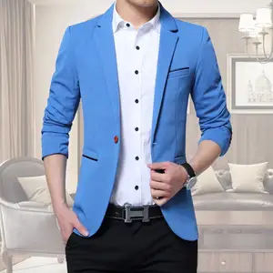 Jas Pria Kasual Setelan Slim Fit Blazer Jaket Satu Kancing Mantel Gaya Mode Desain Lengan Panjang Bisnis 5 Warna M-5XL