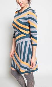 30% Extrafine <span class=keywords><strong>lana</strong></span> Merino 35% viscosa 35% Nylon girocollo a righe <span class=keywords><strong>abito</strong></span> lavorato a maglia da <span class=keywords><strong>donna</strong></span> - Product Image 3