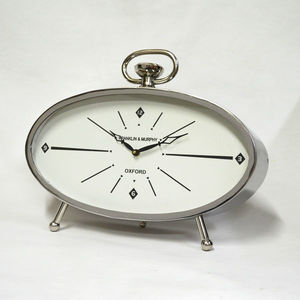 <b>Clock</b> Vintage Silver Oval Table <b>Clock</b> Quartz Analog Desktop Timepiece Decorative Mantel <b>Clock</b> for Home Office Living Room Decor - Product Image 1