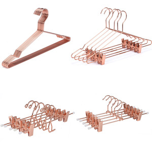 Fashionable metal wire hangers with clips rose gold hanger