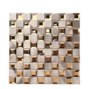 Rose Gold Luxury 3D Edged Mirror Glass Mixed Aluminium Mosaic Decorative Wall Tiles