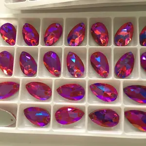 Sew Stones 2017 RED AB Sewing Accessories Tear Drop Glass Flat Back Crystal Stones