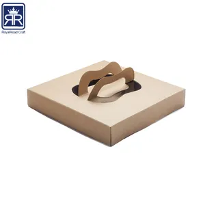 18012605 recycle material kraft paper cardboard pizza carried box with die cut handle