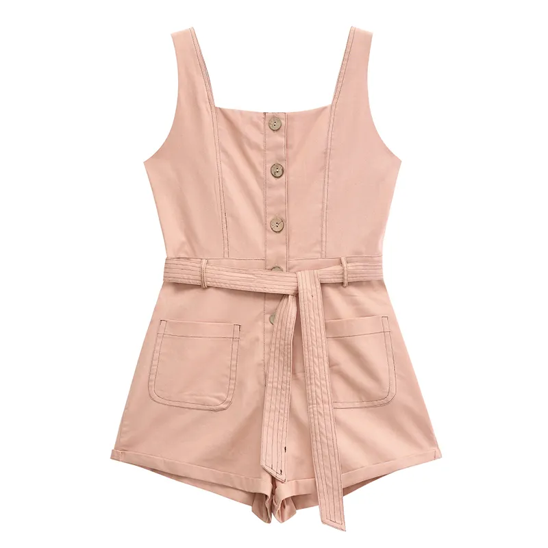 New Stylish Summer Women Clothing Sleeveless Pink Overalls Jumpsuits Pure Color Overalls Woman One Piece Jumpsuits And Rompers