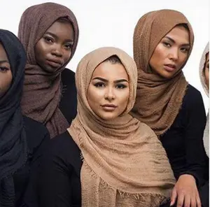 Harga Rendah Rumbai Katun Polos Gelembung Wanita Lembut Populer Grosir Syal Kerut Tersedia Jilbab