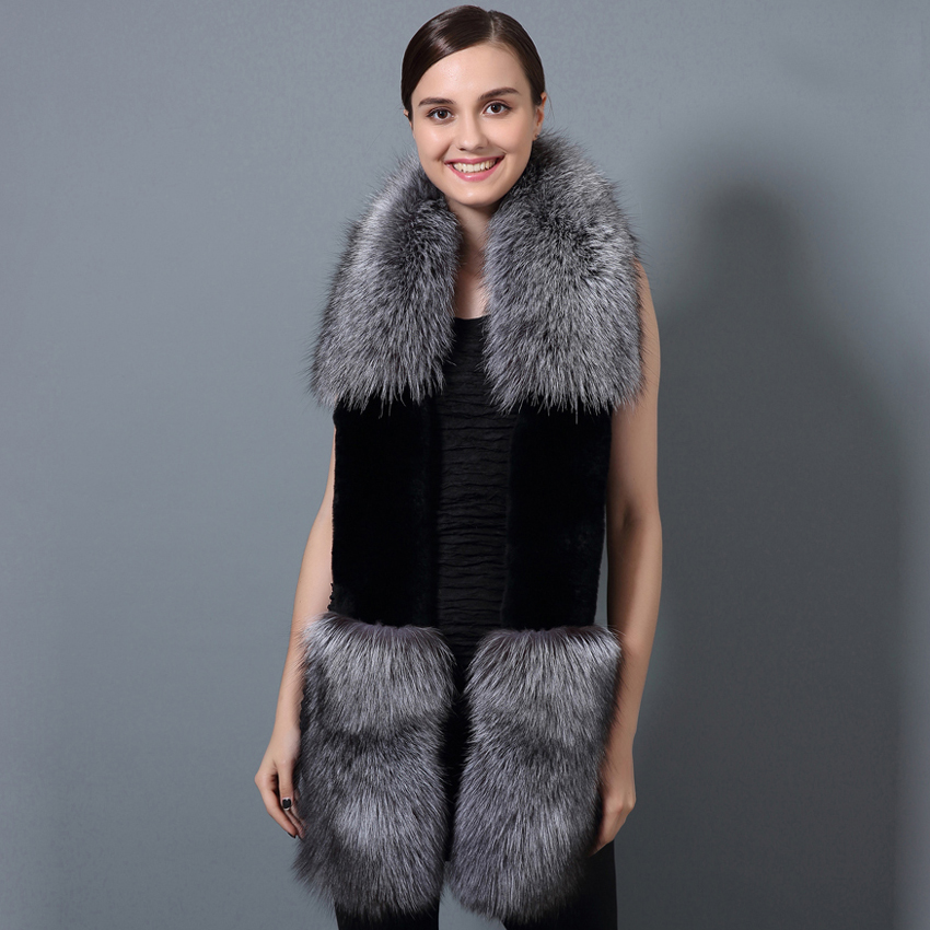 CX-S-36B ручной работы Рекс кролика и Бесплатная доставка; Одежда для детей; Платье без рукавов для девочек; С лисьим мехом и круглым вырезом меховой шарф