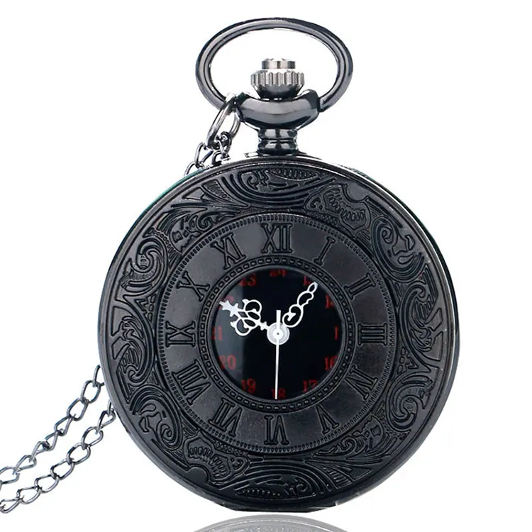 Vintage Nero di Fascino Unisex Donna Uomo Collana Del Pendente di Modo Numero Romano Quarzo Steampunk Orologio Da Tasca (KKWT82043)