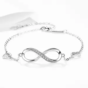 Womens 925 Sterling Silver Bạc Infinity Tình Yêu Bất Tận Biểu Tượng Vòng Đeo Tay Quyến Rũ