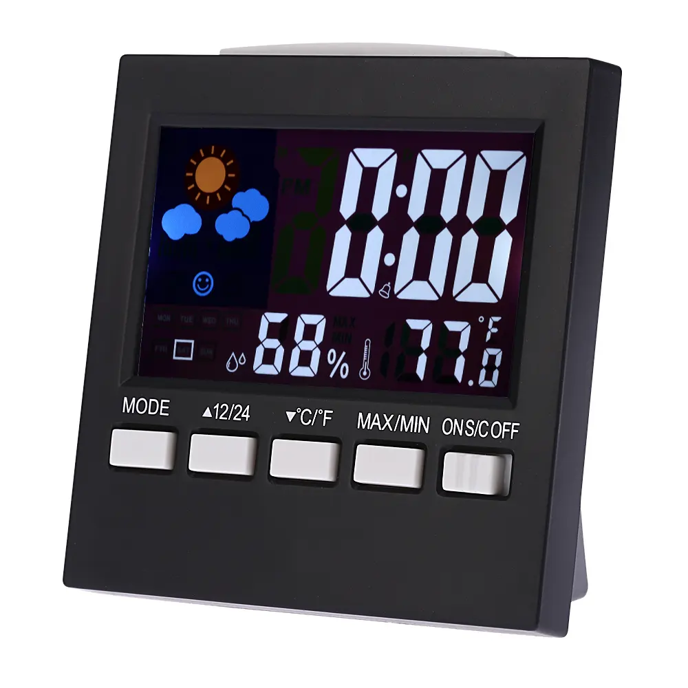 Digital Thermometer Hygrometer temperature humidity clock Colorful LCD Alarm Snooze Function Calendar Weather station Display