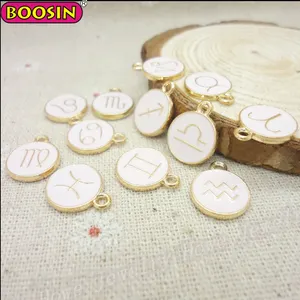 Kustom Enamel Yang Dilapisi dengan Emas Zodiak Pesona Set Lahir Bulan Hiasan untuk Hadiah