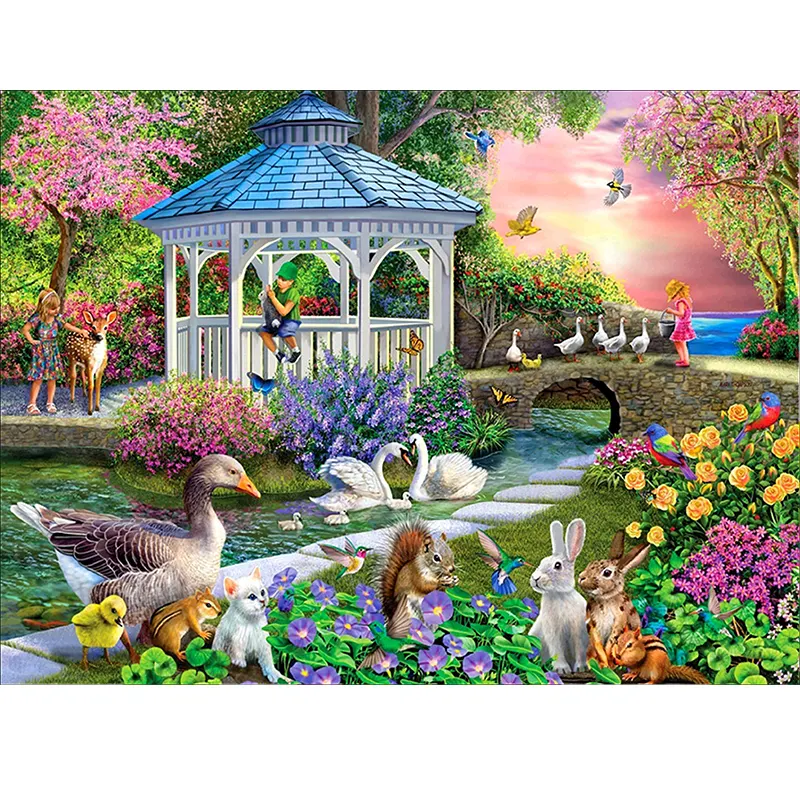 Kids swan animal Paradise garden fabric painting designs Diy Painting By Numbers Landscape picture
