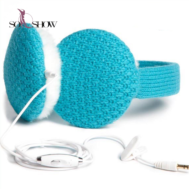 Модные вязаные теплые женские наушники с наушниками