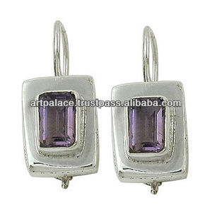 Nuevo estilo de moda increíble turquesa y amatista pendiente de piedras preciosas 925 Diamante de plata esterlina y ágata como piedras principales - Product Image 1