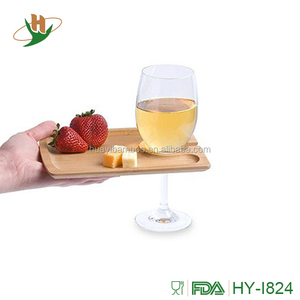 Plateau de service en bois bambou avec trous en verre à vin, assiette de service - Product Image 2