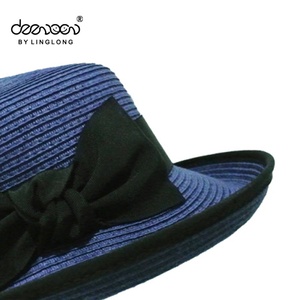 Chicas de promoción Plegable Negro Bowknot Bowler <span class=keywords><strong>Sombrero</strong></span> de <span class=keywords><strong>Paja</strong></span> - Product Image 6