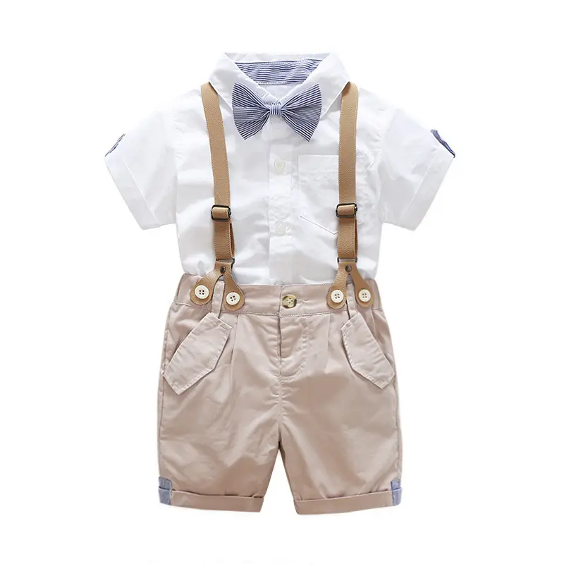 2019 neue sommer rabatt baby boy kleidung weißes hemd kurzarm bib zwei-stück gentleman fliege kinder kleidung