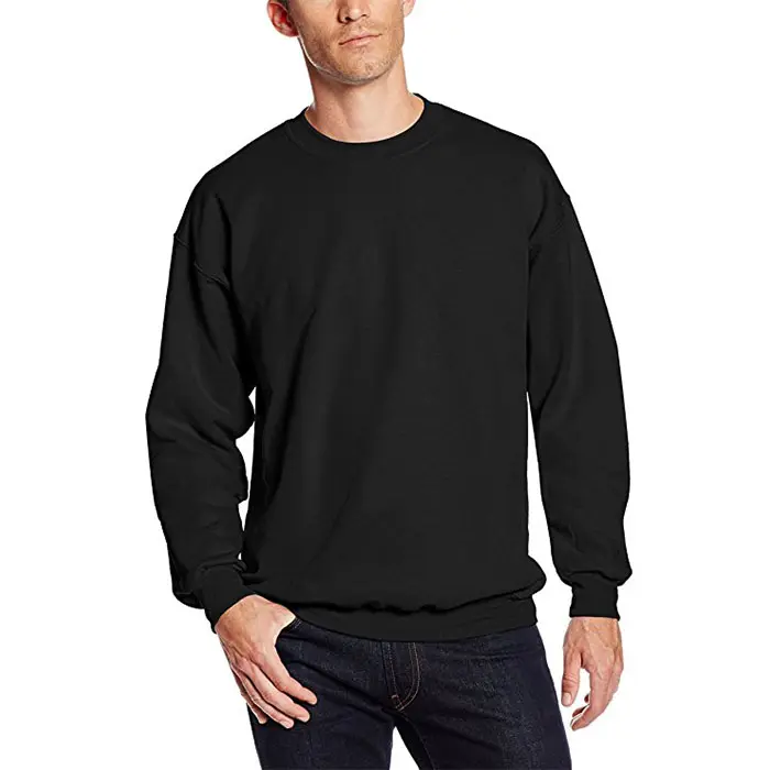 blank solid color black custom logo Heavy weight pullover crewneck 100% cotton mens sweatshirt without hood
