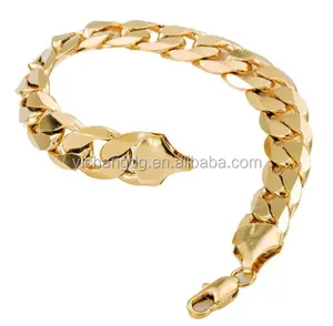 Trendsmax 12 Mm Breed Mens Chain Jongens Flat Curb Link Armband Geel Goud Vergulde Armband