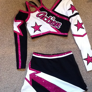 Costumes de cheerleading tendance pour filles, manches longues, bretelles <span class=keywords><strong>sexy</strong></span>, uniforme avec strass, ensembles imprimés - Product Image 2